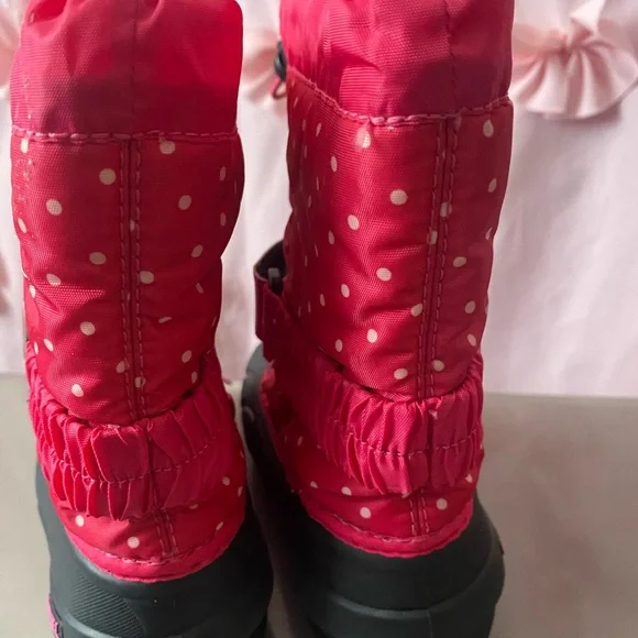 Sorel Kids Pink Red Polka Dot Snow Boots - Picture 2 of 3